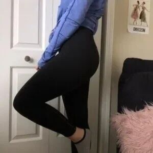 Blue Long Sleeve Top and Black Leggings